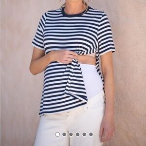 Short Sleeve Striped Maternity-To-Nursing T-Shirt, Small